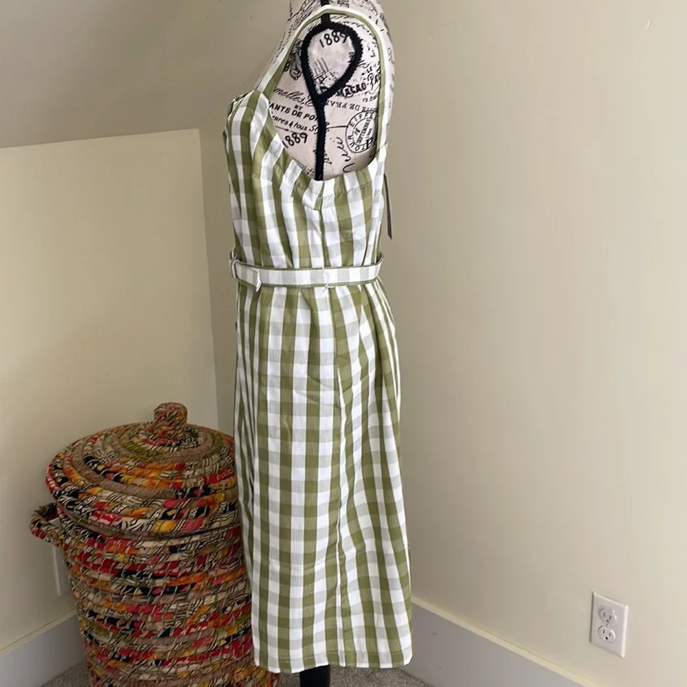 NWT ModCloth Past But Not Least Green Belted Gingham Dress SZ L - Picture 7 of 14